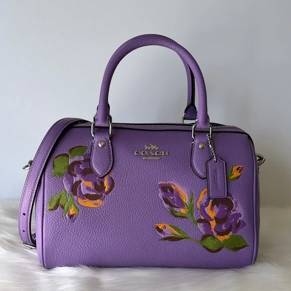 NWT💃Coach Rowan Satchel With Rose Print - Picture 1 of 10